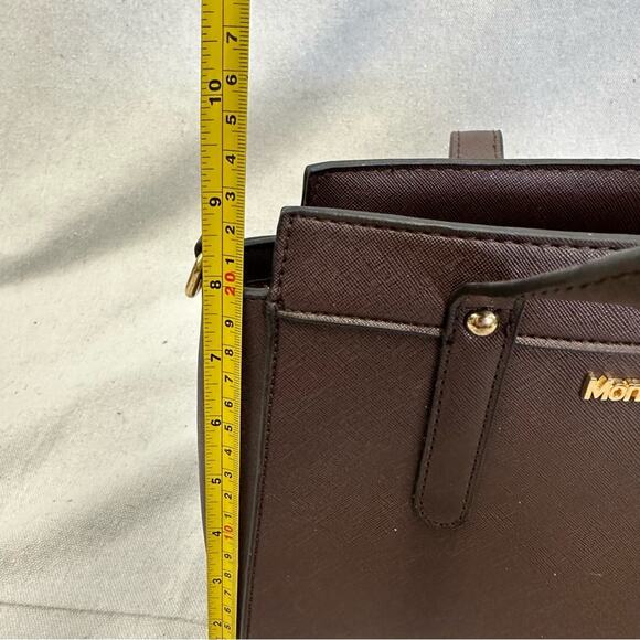 Montana West PU leather brown PU coated leather medium satchel bag gold hardware - Picture 12 of 15